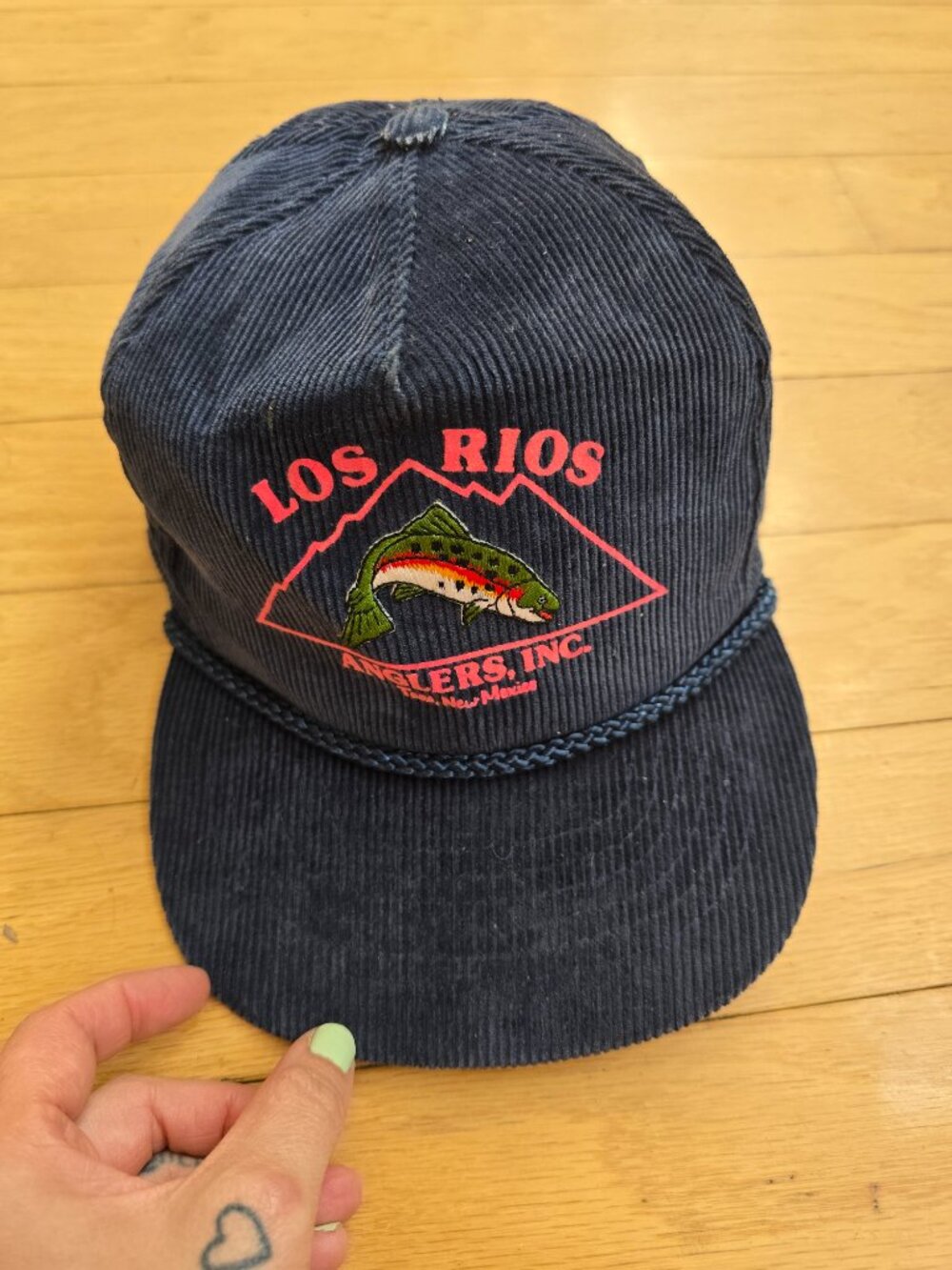 vintage 90's | Los Rios rainbow trout navy corduroy rope baseball hat - Picture 4 of 10